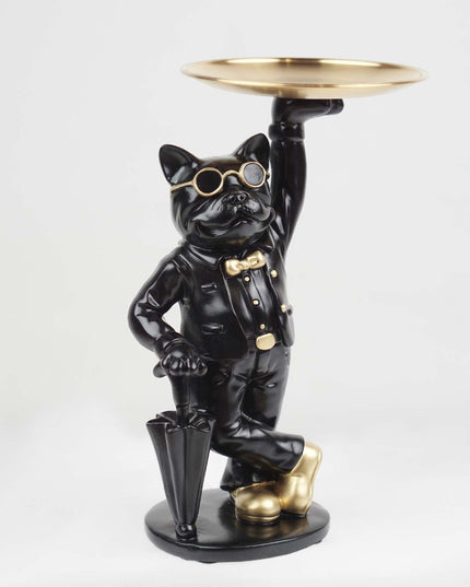 CTS202322A / BLACK CUTE BULLDOG WITH AMBRELLA & TRAY