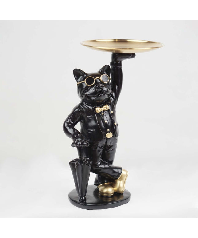 CTS202322A / BLACK CUTE BULLDOG WITH AMBRELLA & TRAY