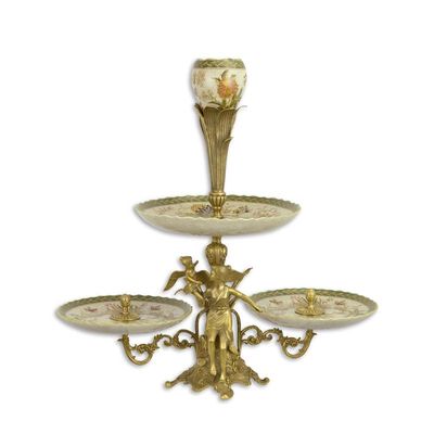 A 2-TIER BRONZE MOUNTED PORCELAIN ETAGERE