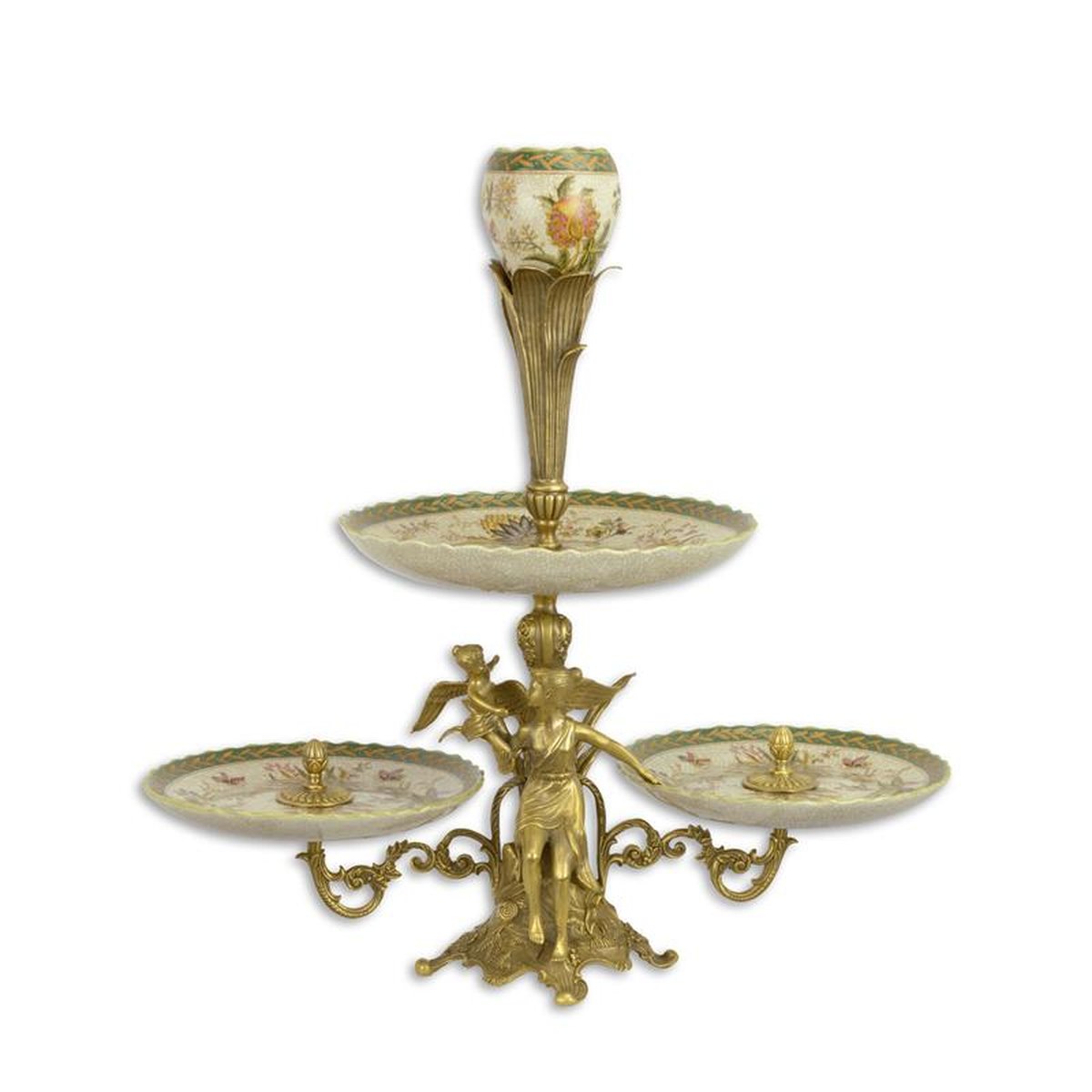 A 2-TIER BRONZE MOUNTED PORCELAIN ETAGERE