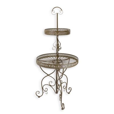 A 2-TIER ROUND IRON ETAGÈRE - BROWN