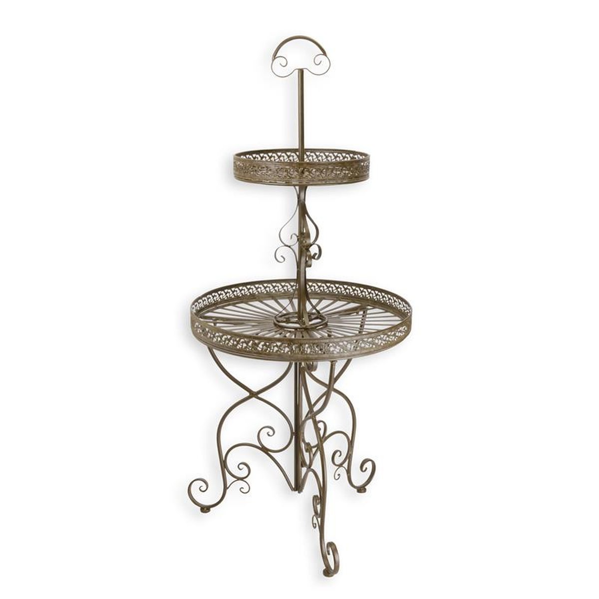 A 2-TIER ROUND IRON ETAGÈRE - BROWN
