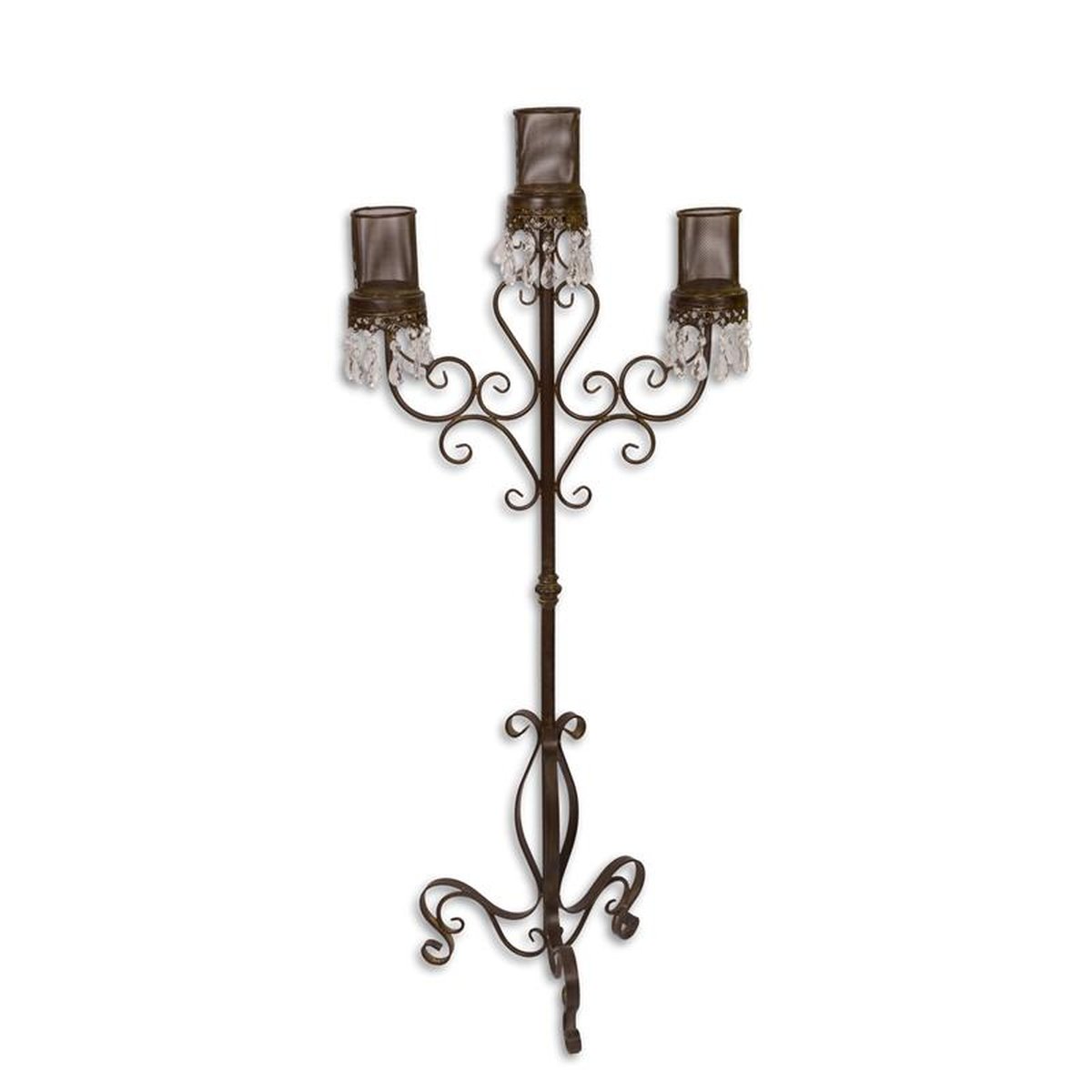 A 3-LIGHT CANDLE HOLDER - BROWN