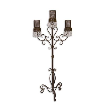 A 3-LIGHT CANDLE HOLDER - BROWN