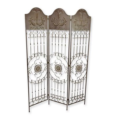 A 3 PANEL IRON PARAVENT - BROWN