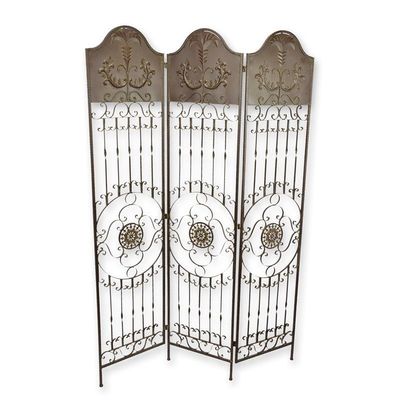 A 3 PANEL IRON PARAVENT - BROWN