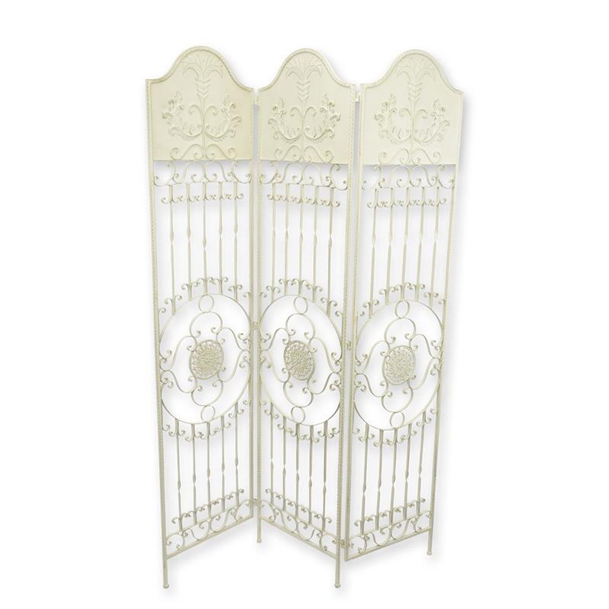 A 3 PANEL IRON PARAVENT - WHITE