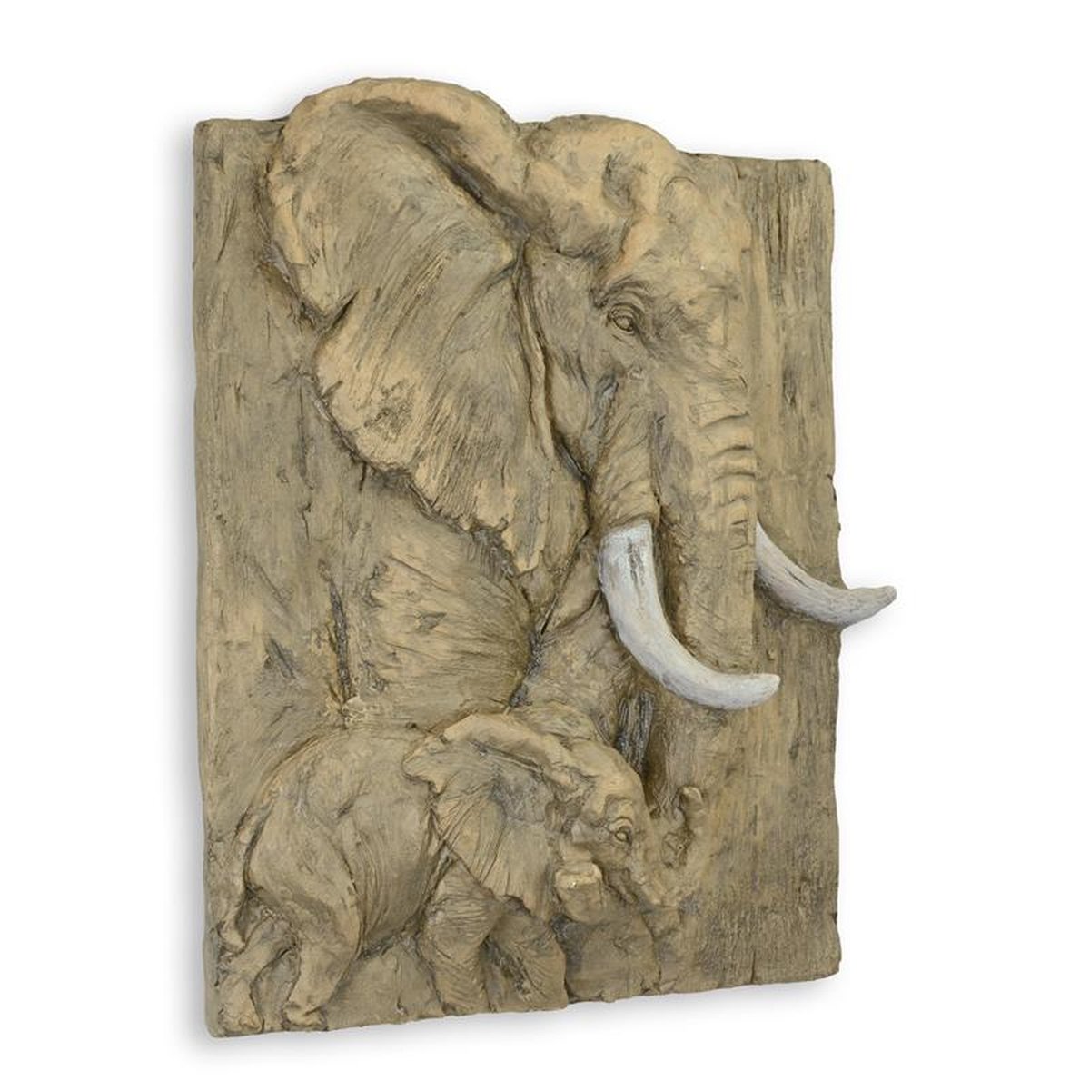 A 3D MGO WALL MOUNT PLAQUE OF AN ELEPHANT WITH CALF