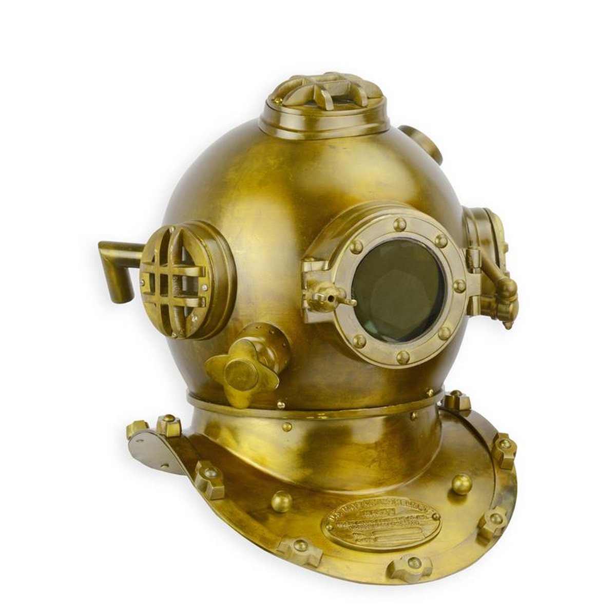 A BRASS AND COPPER DIVING HELMET - BRASS FINISH