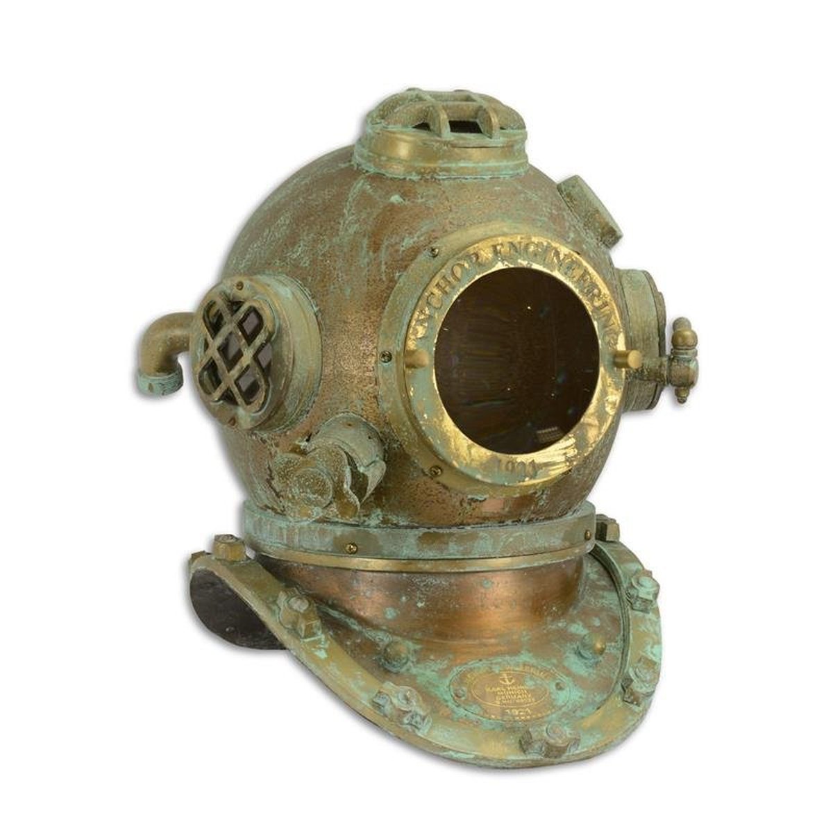 A Brass and Copper Diving Helmet - Corroded Finish
