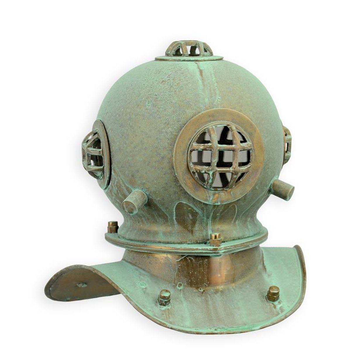 A BRASS AND COPPER DIVING HELMET - CORRODED FINISH