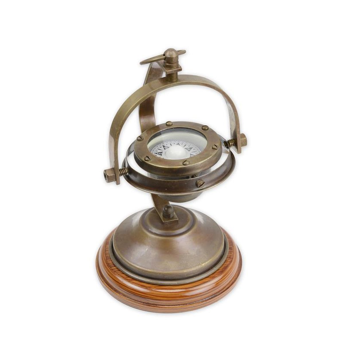 A BRASS COMPASS ON STAND