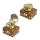 A BRASS LEVEL COMPASS IN WOODEN BOX