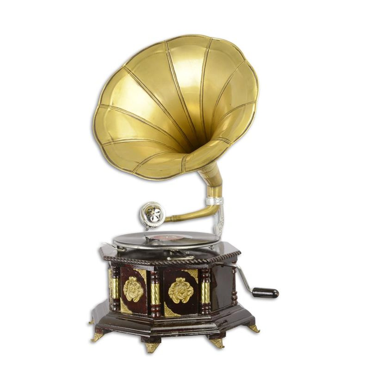 A BRASS MOUNTED OCTAGONAL GRAMAPHONE