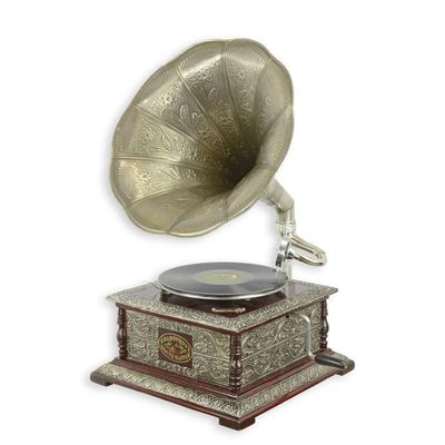 A BRASS MOUNTED SQUARE GRAMOPHONE