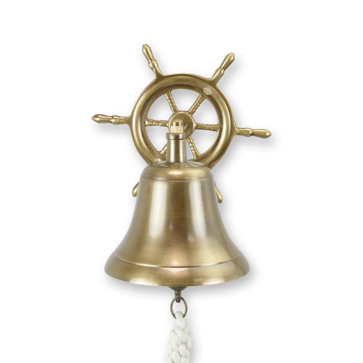 A BRASS STEERING WHEEL WITH A BELL