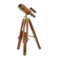 A BRASS TELESCOPE WITH WOODEN STAND