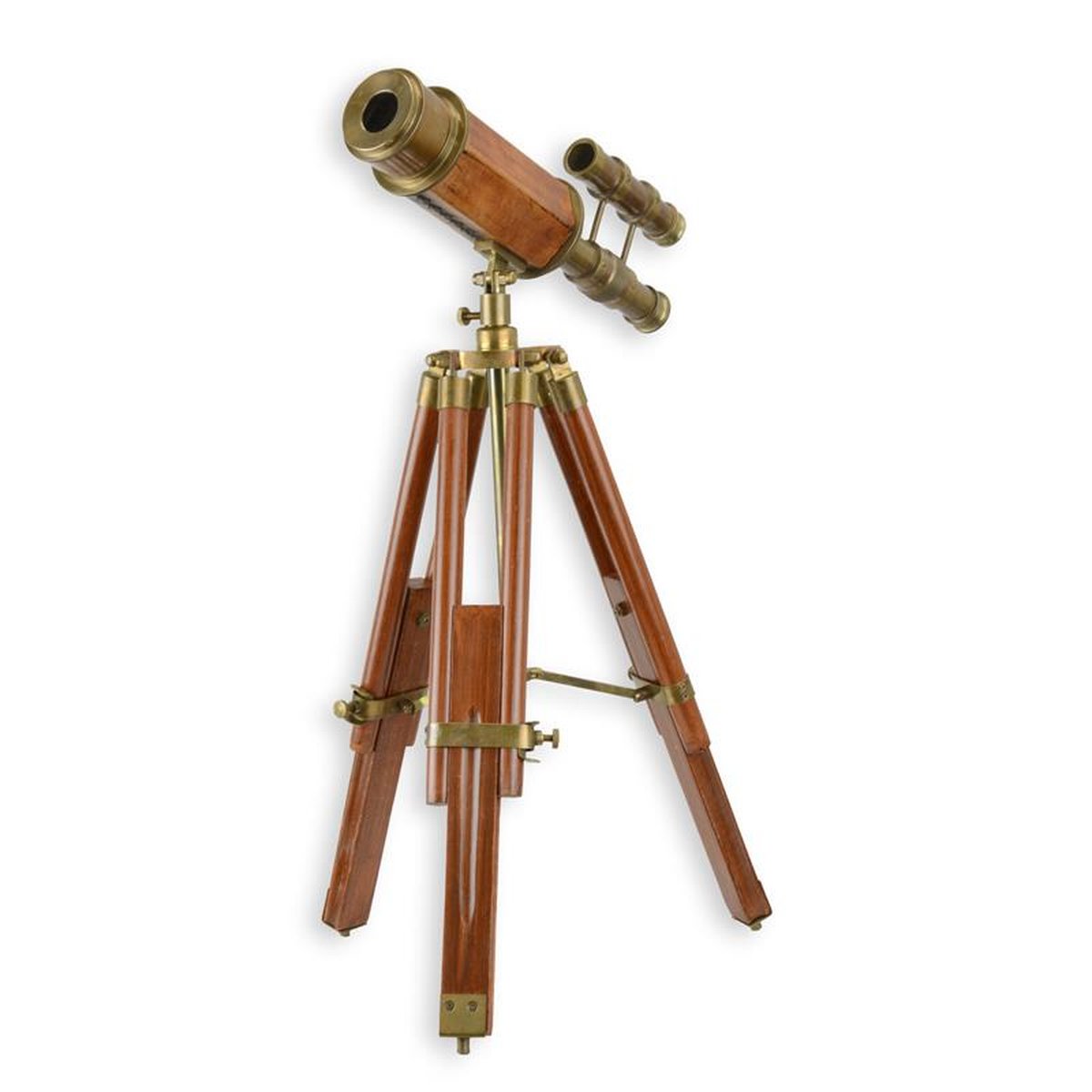 A BRASS TELESCOPE WITH WOODEN STAND