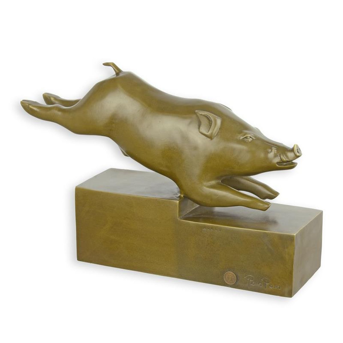 A BRONZE ART DECO SCULPTURE OF A BOAR