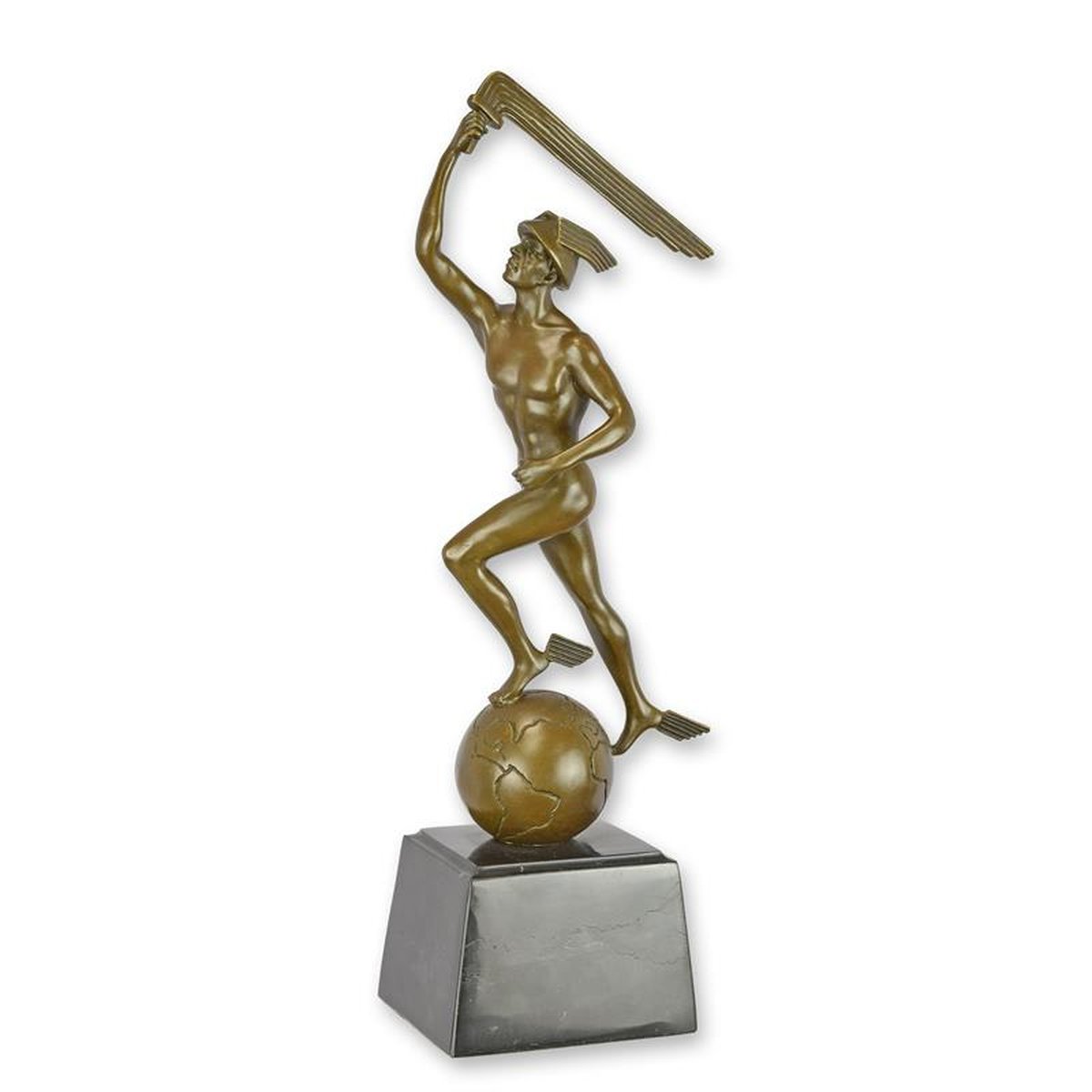A BRONZE ART DECO SCULPTURE OF MERCURY