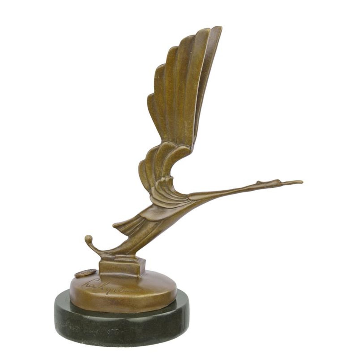 A BRONZE ART DECO STORK CAR MASCOT