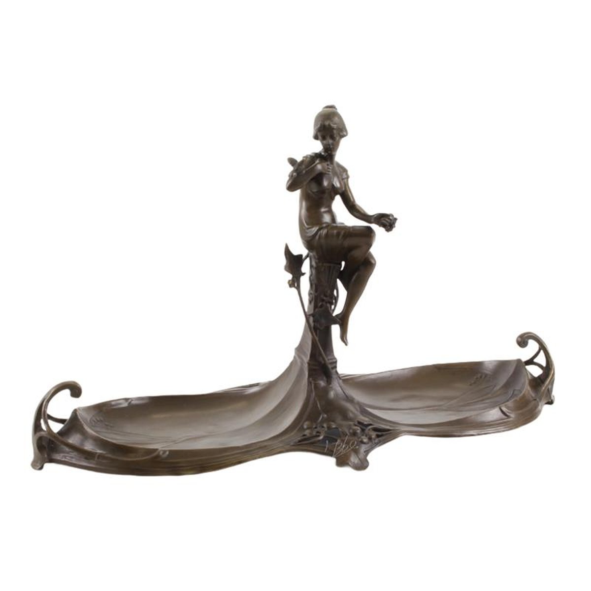 A BRONZE ART NOUVEAU DOUBLE TRAY