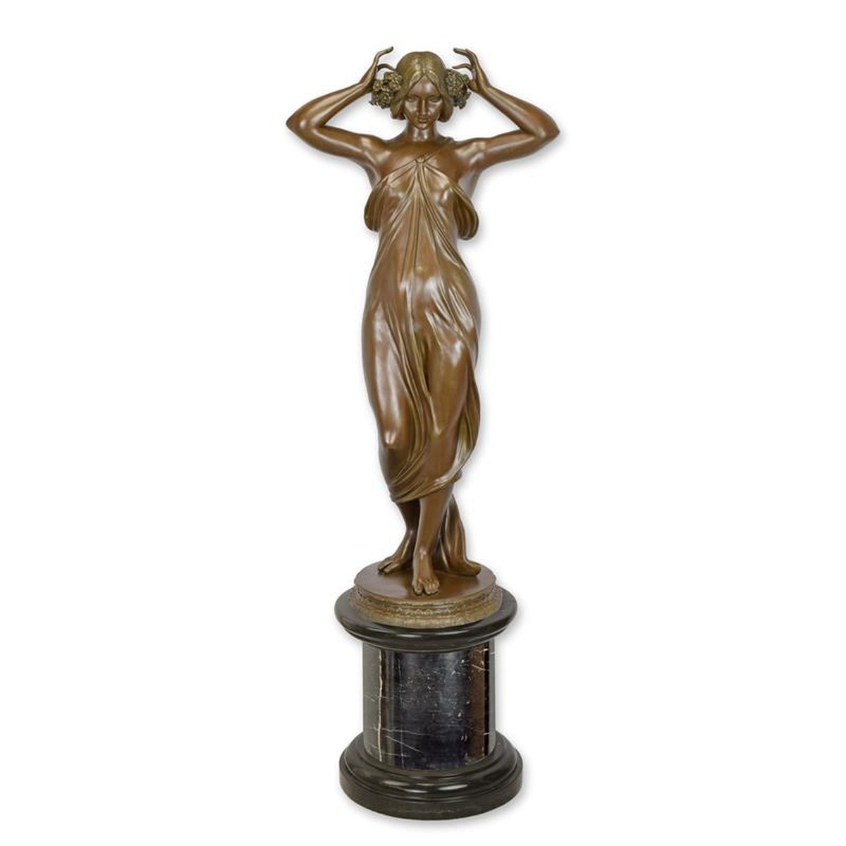 A BRONZE ART NOUVEAU SCULPTURE OF A LADY