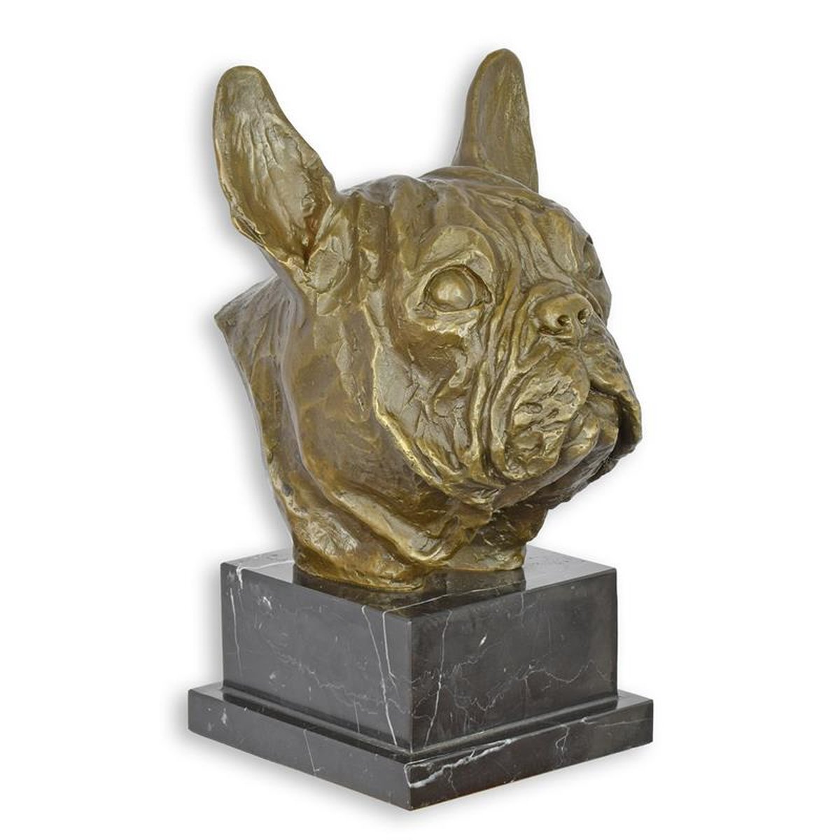 A BRONZE BUST OF A FRENCH BULLDOG