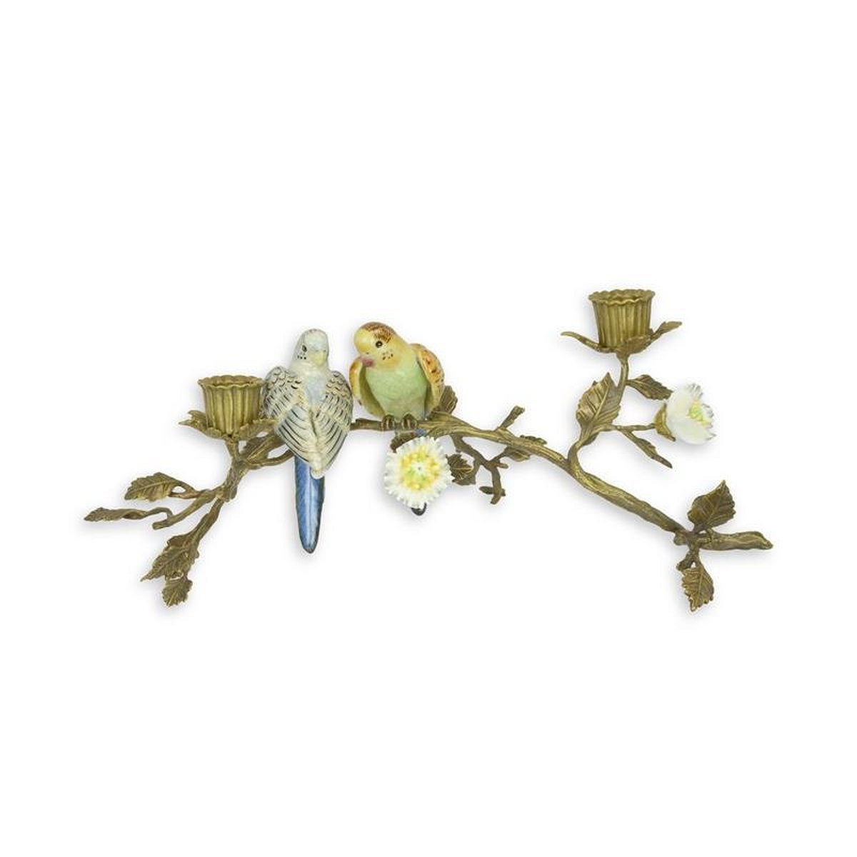 A Bronze Candle Stand Mounted with Porcelain Birds
