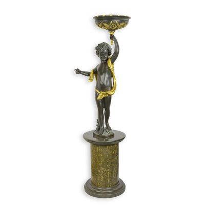 A BRONZE FIGURAL PLANTER OF A PUTTO