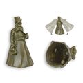 A BRONZE FIGURAL TABLE BELL OF A GENTLEMAN