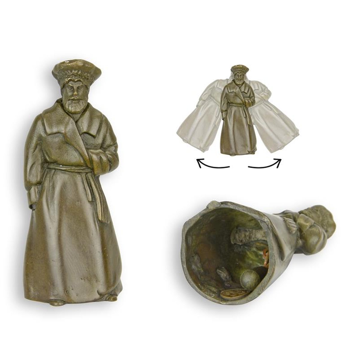 A BRONZE FIGURAL TABLE BELL OF A MAN
