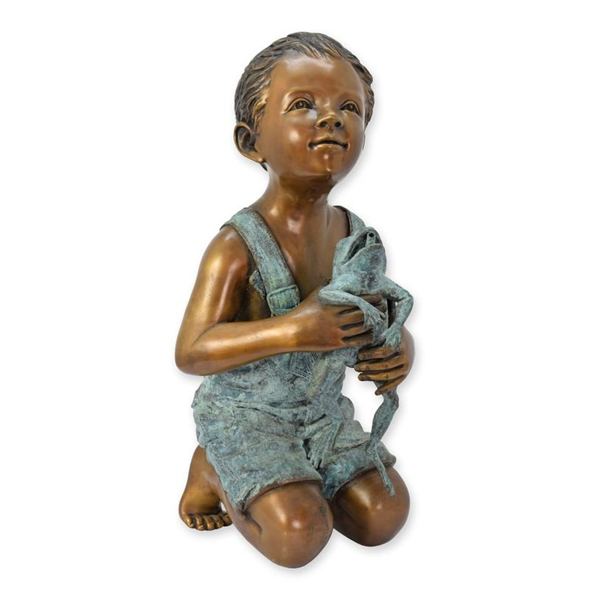 A BRONZE FOUNTAIN OF A LITTLE BOY WITH FROG