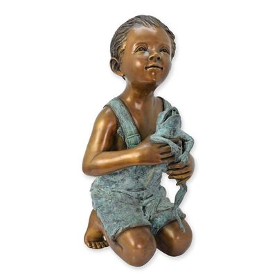 A BRONZE FOUNTAIN OF A LITTLE BOY WITH FROG