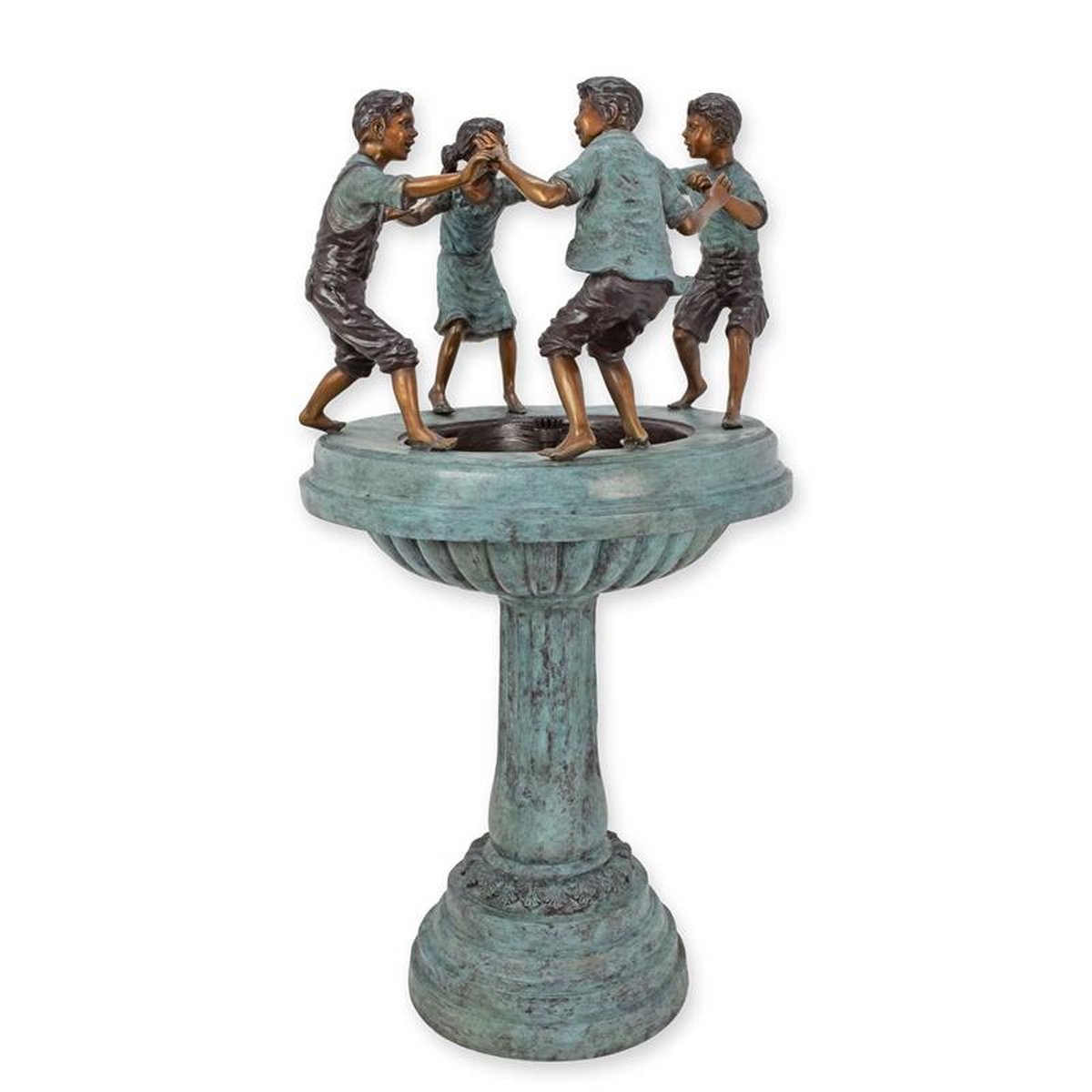 A BRONZE FOUNTAIN WITH 4 CHILDREN