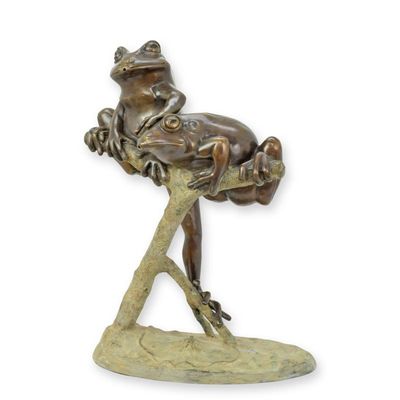 A BRONZE FROGS ON BRANCH FOUNTAIN
