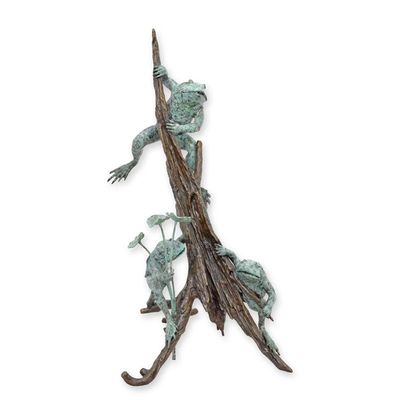 A BRONZE FROGS ON LOG FOUNTAIN
