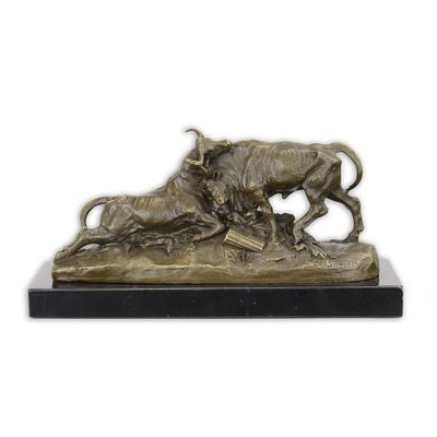 A BRONZE GROUP OF A PAIR OF FIGHTING BULLS