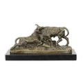 A BRONZE GROUP OF A PAIR OF FIGHTING BULLS
