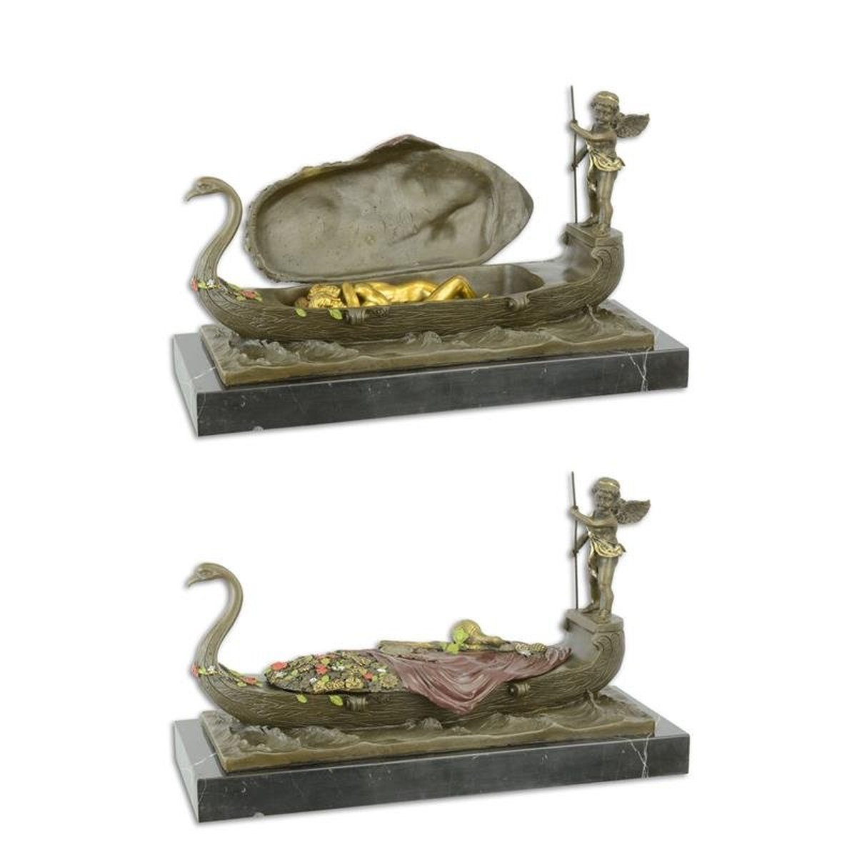 A Bronze Group of a Putto Stearing a Gondola