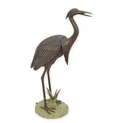 A BRONZE HERON FOUNTAIN
