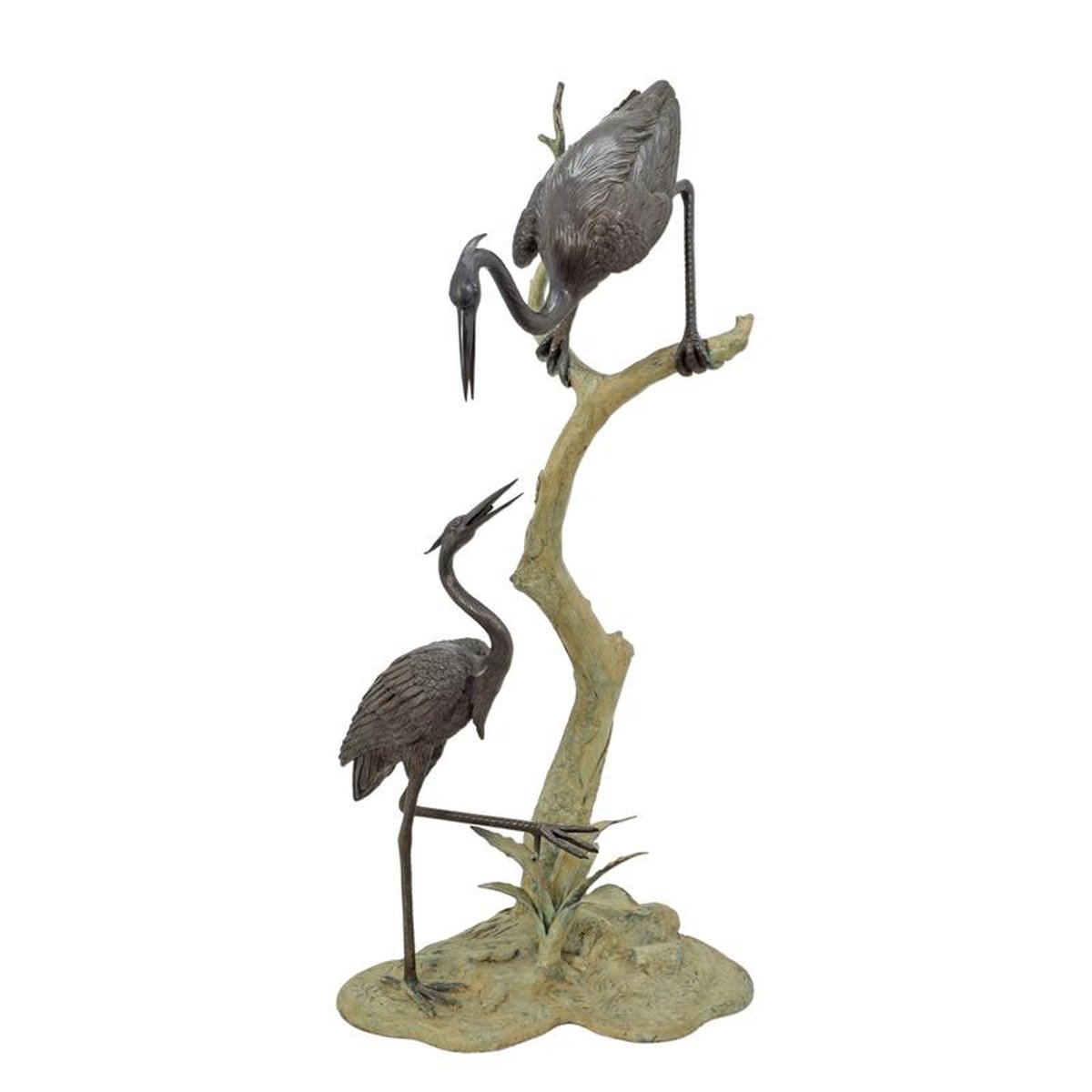 A BRONZE HERON FOUNTAIN