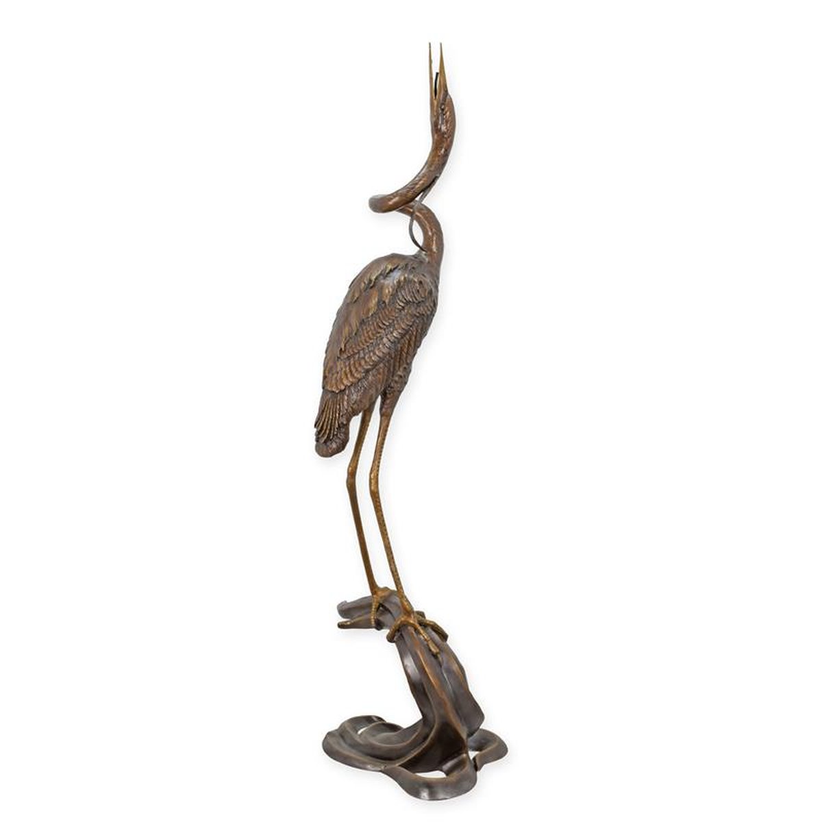 A BRONZE HERON FOUNTAIN
