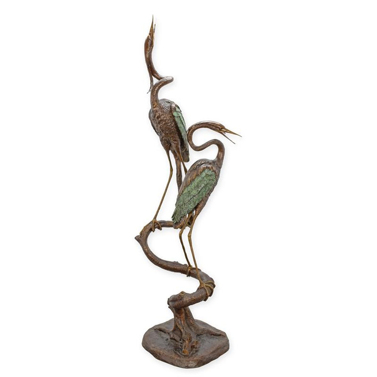 A BRONZE HERON FOUNTAIN