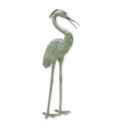 A BRONZE HERON FOUNTAIN
