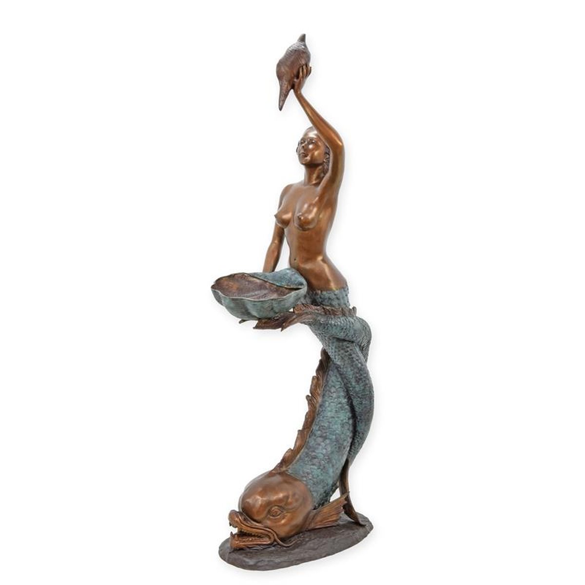 A BRONZE MERMAID FOUNTAIN