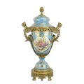 A BRONZE MOUNTED BLUE-GROUND PORCELAIN URN AND COVER