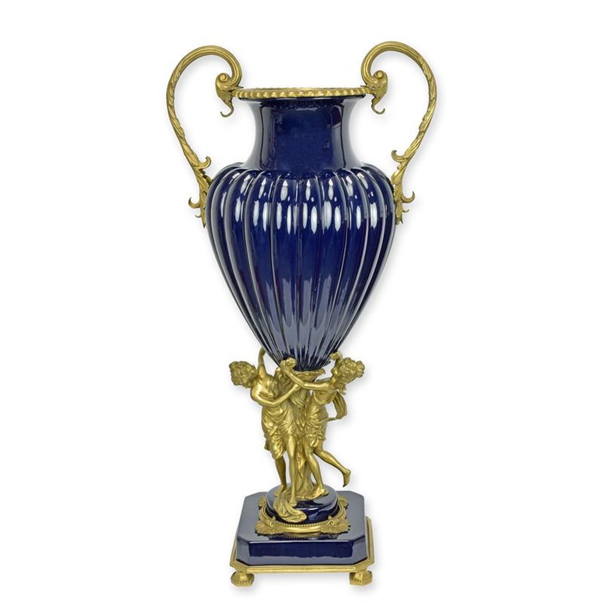A BRONZE MOUNTED BLUE-GROUND PORCELAIN URN