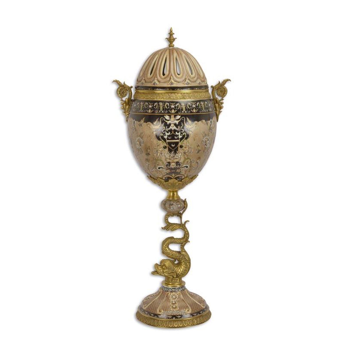 A BRONZE MOUNTED EGG SHAPED JAR AND COVER