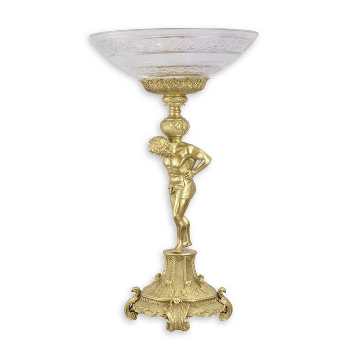 A BRONZE MOUNTED GLASS BOWL ON STAND
